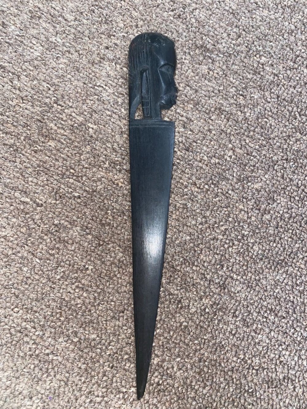 Vintage African Hand Carved Tribal Head Wooden Bust Letter Opener Knife